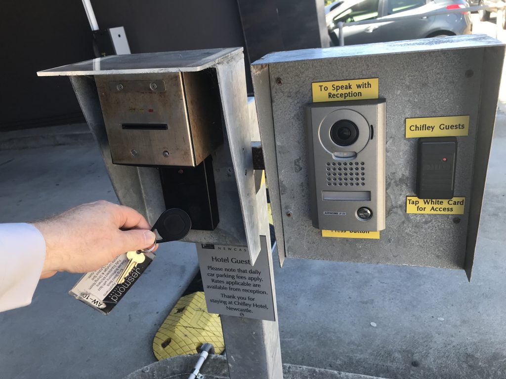 swipe the fob to open the roller door